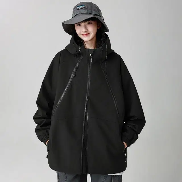 雅鹿  山系户外防风防水连帽外套单层拉链设计城市机能风登山徒步百搭休闲 冲锋衣 男女同款
