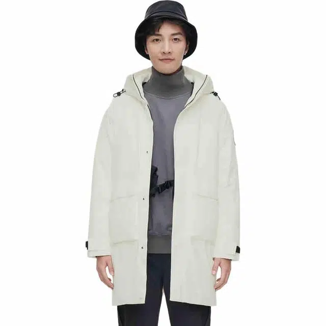 波司登 工装贴袋防风夹克纯色连帽中长款羽绒服 男女同款