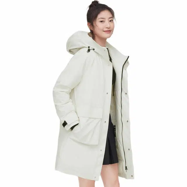 波司登 工装贴袋防风夹克纯色连帽中长款羽绒服 男女同款