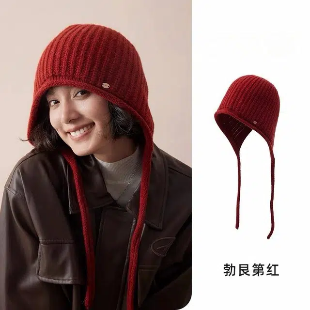 尚先生 秋冬系带包头韩版百搭毛防寒保暖 羊毛 帽子 女款