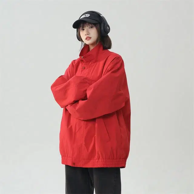 美式复古日系简约基础款舒适纯色外套宽松落肩款飞行员教练个性立领户外运动拉链长袖夹克 男女同款