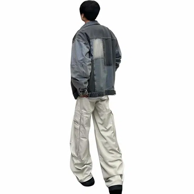 雅鹿 美式高街学院风简约高级感小众水洗做旧休闲长袖牛仔夹克外套 男女同款 蓝袖