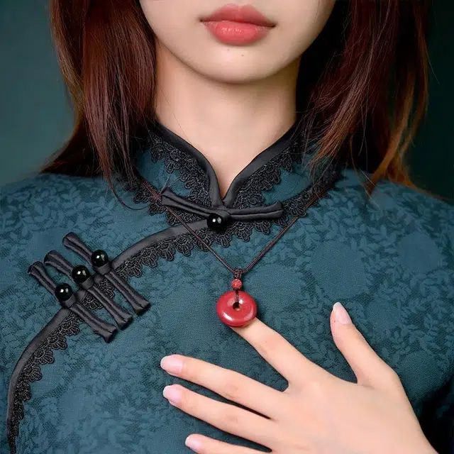 灵菲 朱砂平安扣吊坠 新中式平安转运 礼物送女生女友 闺蜜 妈妈 生日送礼 毛衣链简约复古  紫金砂 玉石项链 男女同款情侣款 朱砂