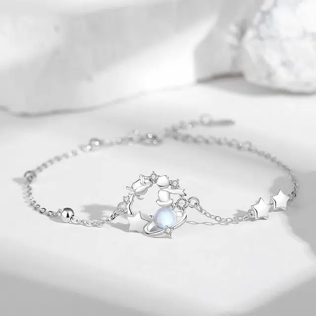 尚银福 小王子玫瑰花轻奢高级感 气质小众设计 梦幻星球五角星星手饰品 手链 女款