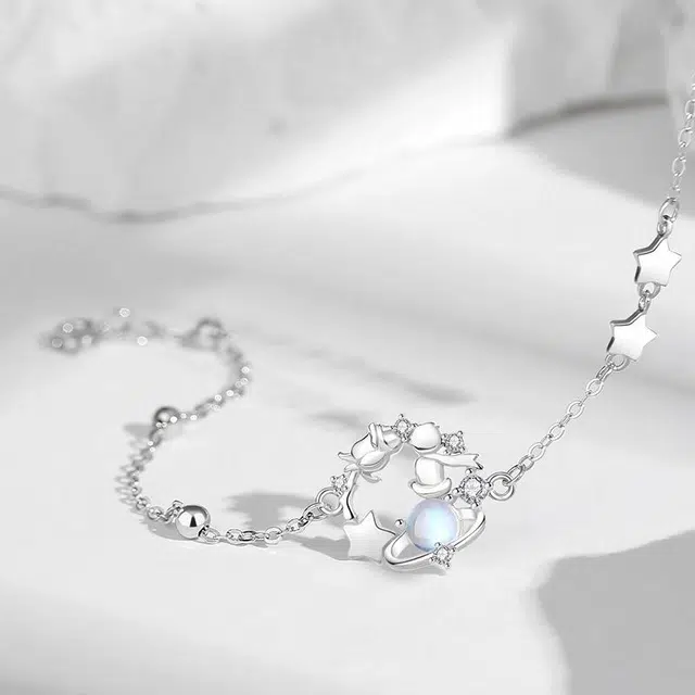 尚银福 小王子玫瑰花轻奢高级感 气质小众设计 梦幻星球五角星星手饰品 手链 女款