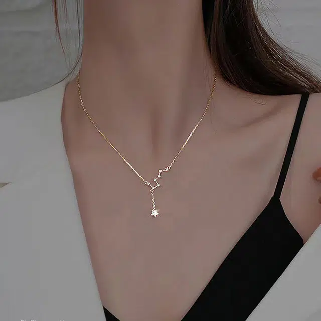 尚银福 北斗七星系列 时尚森系小众设计感北极星流苏手饰 甜美仙女北斗七仙甜酷风个性日常百搭通勤锁骨链套装 合金 项链 女款