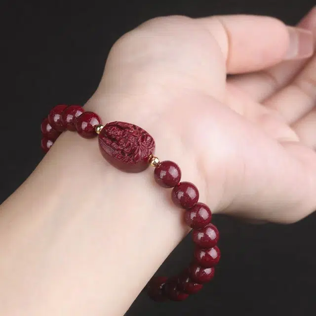 豆蔻时光 生肖本命佛守护神生肖鼠—千手观音菩萨 再造辰砂朱砂 玉石手串 男女同款情侣款