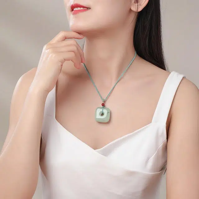 印象眸 平安扣 新中式古风方形四方扣 天山翠 项链 男女同款情侣款 礼盒包装