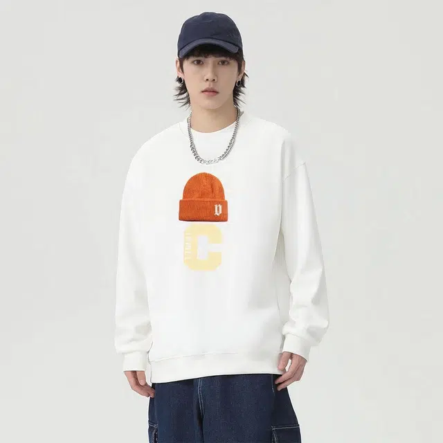 【dme】 戴帽的字母印花纯色圆领宽松长袖卫衣 男女同款
