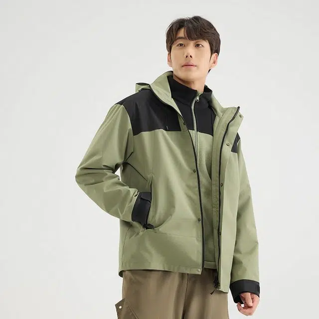 雅鹿  三合一山系户外休闲  防水防风防紫外线透气耐磨保暖冲锋衣 男女同款 深卡其