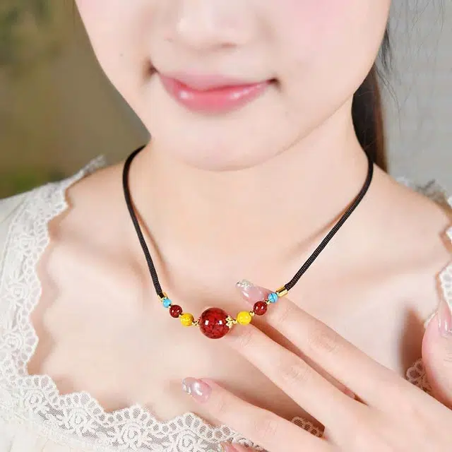 【时来运转】 灵菲 保真雄黄晶体砂锁骨链 新中式小众设计转运珠 本命年蛇年招财纳福吉祥礼盒#好运 再造辰砂朱砂 项链 女款