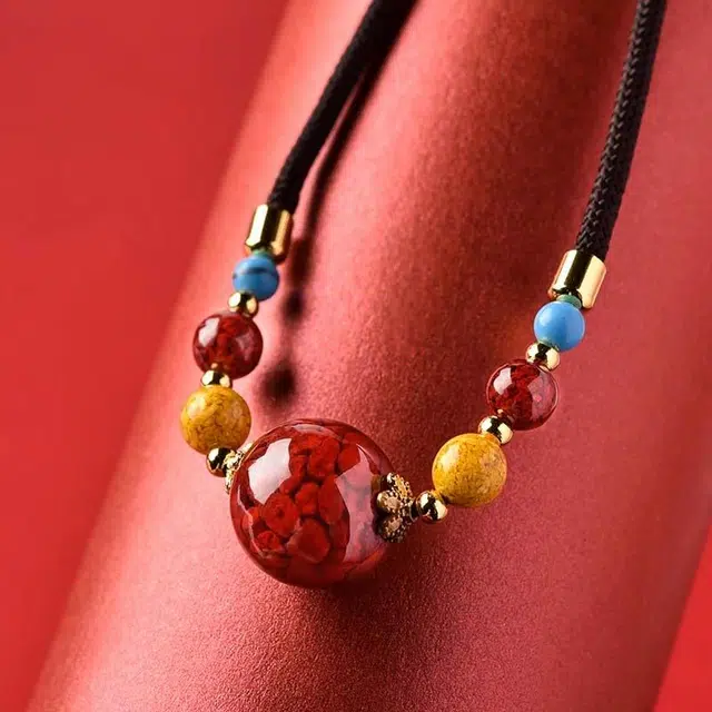 【时来运转】 灵菲 保真雄黄晶体砂锁骨链 新中式小众设计转运珠 本命年蛇年招财纳福吉祥礼盒#好运 再造辰砂朱砂 项链 女款