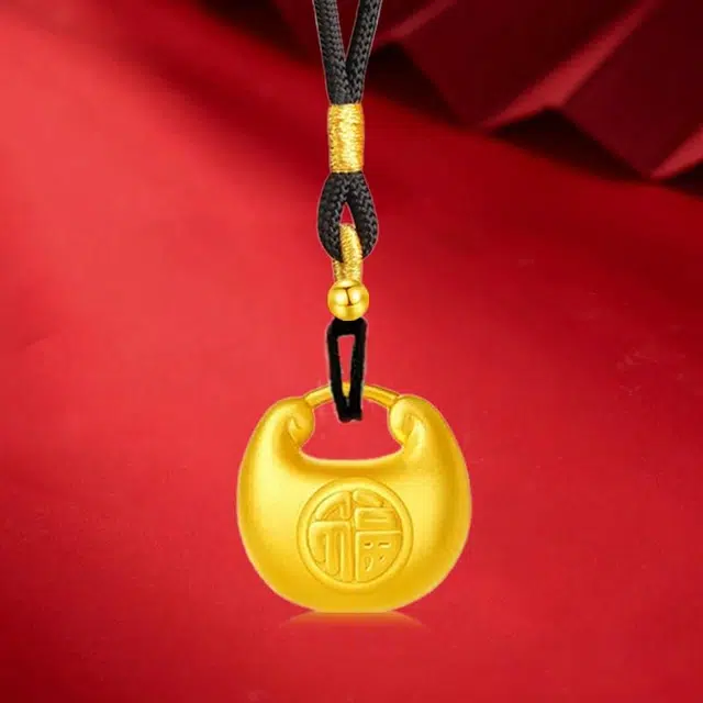 中国珠宝 小胖福锁骨链 在逃公主精致高级感小众设计感轻奢浪漫氛围感温柔吊坠手工编织 好运 足金 一口价 黄金项链 女款