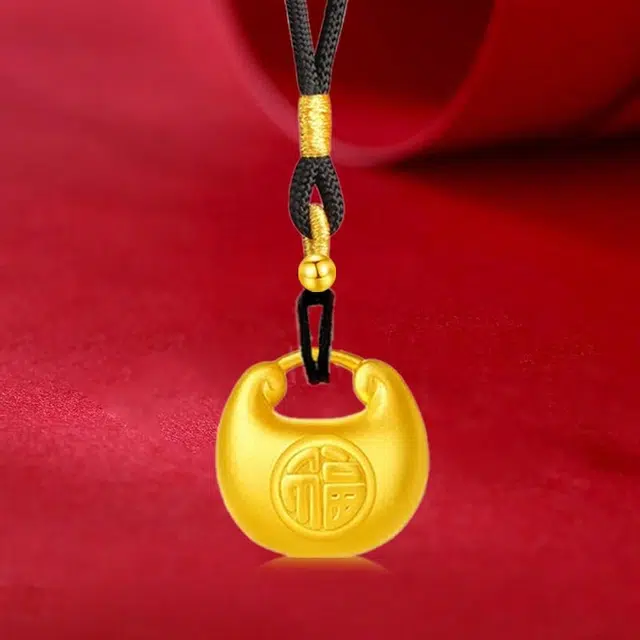 中国珠宝 小胖福锁骨链 在逃公主精致高级感小众设计感轻奢浪漫氛围感温柔吊坠手工编织 好运 足金 一口价 黄金项链 女款