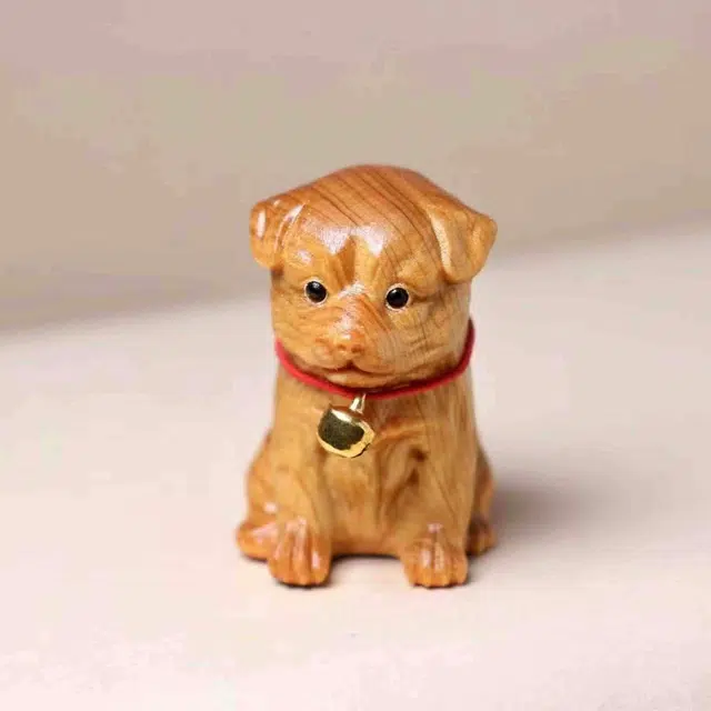 檀欣 新中式铃铛狗 创意可爱小狗#好运 田园犬旺旺转好运 家居客厅卧室 崖柏 摆件 男女同款情侣款
