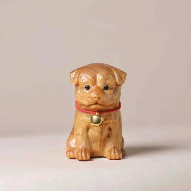 檀欣 新中式铃铛狗 创意可爱小狗#好运 田园犬旺旺转好运 家居客厅卧室 崖柏 摆件 男女同款情侣款