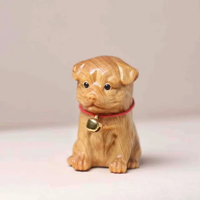 檀欣 新中式铃铛狗 创意可爱小狗#好运 田园犬旺旺转好运 家居客厅卧室 崖柏 摆件 男女同款情侣款