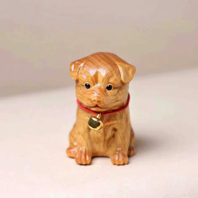 檀欣 新中式铃铛狗 创意可爱小狗#好运 田园犬旺旺转好运 家居客厅卧室 崖柏 摆件 男女同款情侣款
