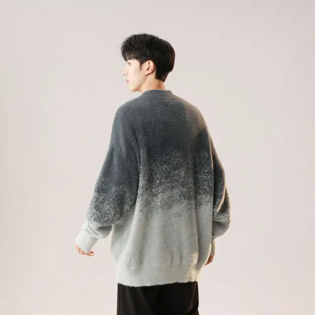 美式高街简约基础款复古扎染渐变文艺风高级感宽松百搭潮流休闲保暖半高领长袖毛衣 男女同款