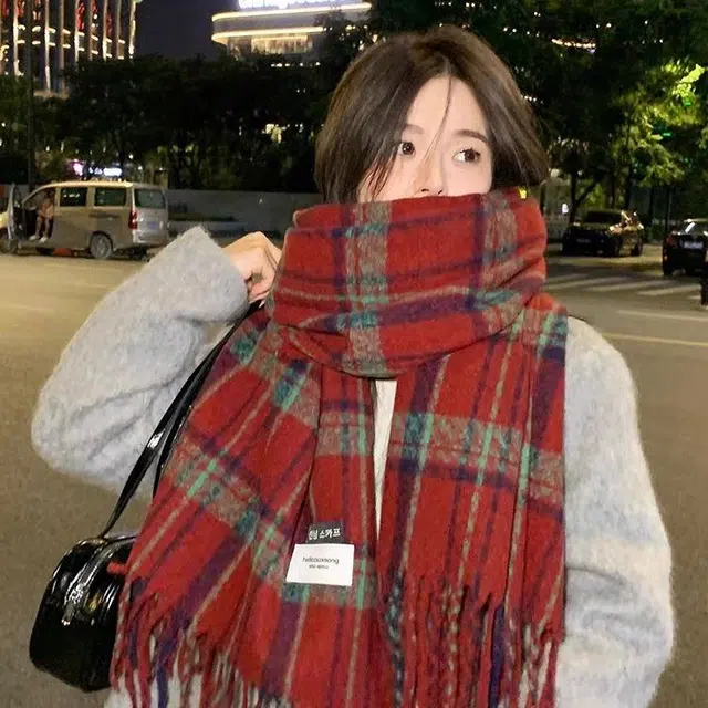 木林森 保暖百搭格子 加厚格纹 复古韩版小众加厚 围巾 男女同款情侣款