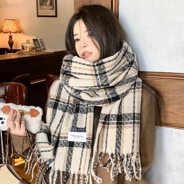 木林森 保暖百搭格子 加厚格纹 复古韩版小众加厚 围巾 男女同款情侣款