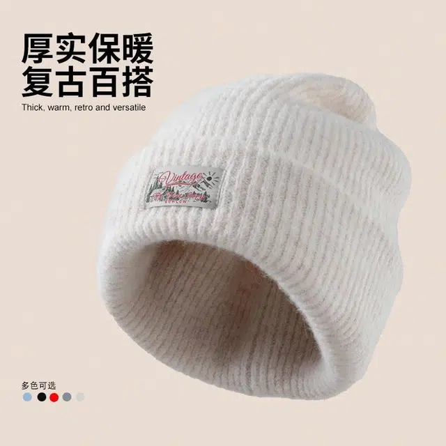 南极人 秋冬季美式复古标显白酒红色针织毛线帽双层保暖防寒护耳冷帽 百搭潮 绒线帽 男女同款情侣款