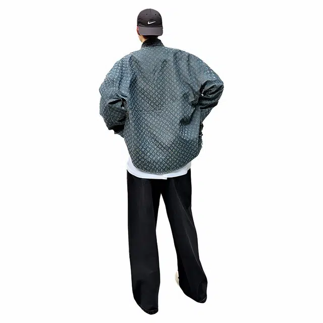 雅鹿 高街复古水洗做旧满印小碎花宽松百搭翻领单排扣休闲高级感牛仔夹克外套 男女同款 蓝色