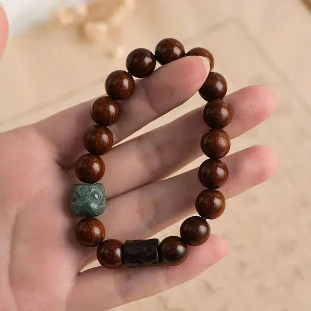 雅谷 醒狮 时来运转 民族风汉服 新中式国潮本命年盘玩佛珠念珠转运珠 木作 手串 男女同款情侣款 檀木