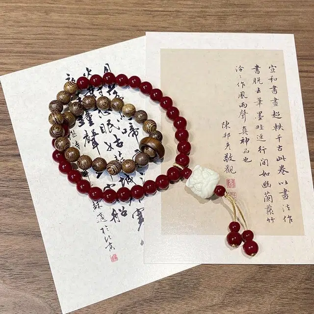 雅谷 醒狮 本命年时来运转 平安好运 步步高升 新中式国潮 百搭 小众设计学生文玩佛珠念珠转运 鸡翅木 木作手串 男女同款情侣款