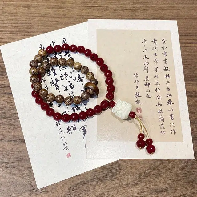 雅谷 醒狮 本命年时来运转 平安好运 步步高升 新中式国潮 百搭 小众设计学生文玩佛珠念珠转运 鸡翅木 木作手串 男女同款情侣款