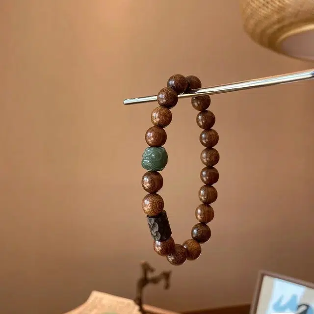 雅谷 醒狮 时来运转 民族风汉服 新中式国潮本命年盘玩佛珠念珠转运珠 木作 手串 男女同款情侣款 檀木