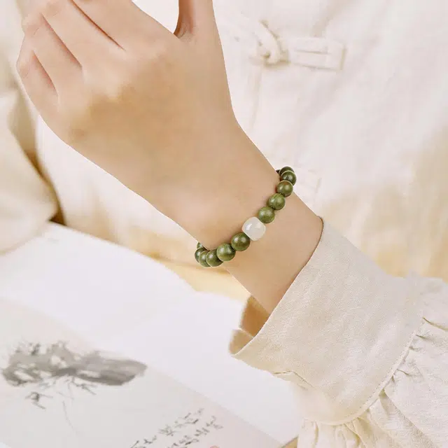 琢玉居 复古念珠盘玩 文玩静心佛珠 国潮 好运珠 考研上岸 绿檀 手串 男女同款情侣款