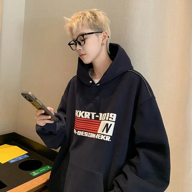极限涡轮 美式复古重磅工艺字母印花连帽舒适宽松慵懒风时尚潮流个性通勤休闲百搭卫衣 男女同款