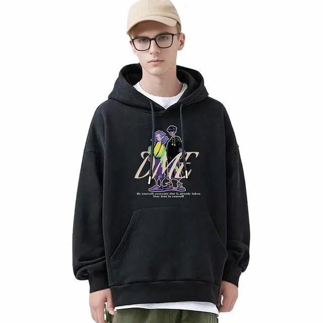 【dme】 美式高街时尚复古字母宽松百搭休闲重磅硬挺连帽长袖卫衣 男女同款