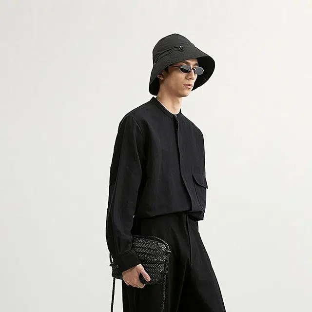 速写 纯色日常简约宽松长袖衬衫 男款