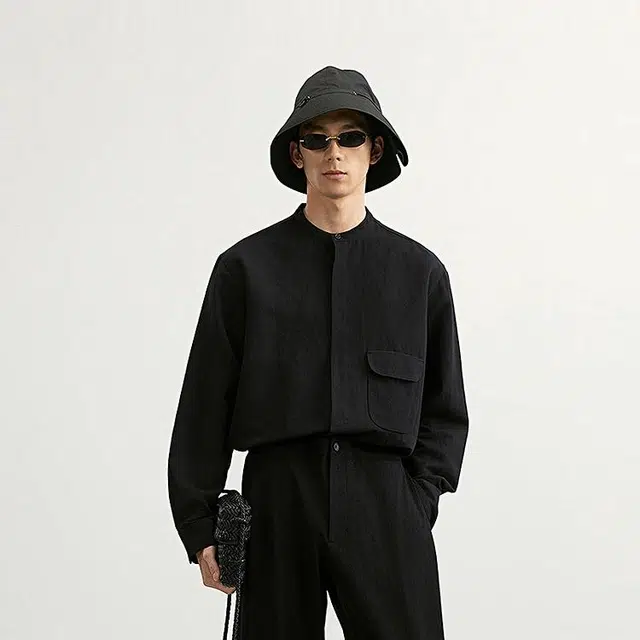 速写 纯色日常简约宽松长袖衬衫 男款