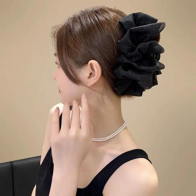 丹琴 网纱云朵泡泡蝴蝶结抓夹高级感后脑勺盘发显发量高颅顶鲨鱼夹子 亚克力 发夹 女款