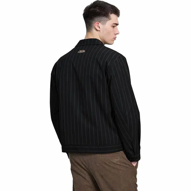 与狼共舞 都市通勤系列 潮流时尚条纹商务休闲翻领夹克外套 男款 黑色