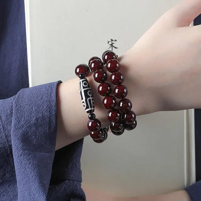 琢玉居 九眼天珠 多圈叠戴念珠盘玩佛珠文玩  平安吉祥 好运 菩提根 手串 男女同款情侣款