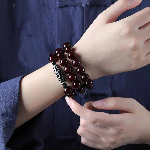 琢玉居 九眼天珠 多圈叠戴念珠盘玩佛珠文玩  平安吉祥 好运 菩提根 手串 男女同款情侣款