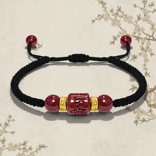 晶城购 【正品高品质】新中式本命年红绳 可调节手工编绳手绳 国风六字真言上岸转运珠 再造辰砂朱砂 手链 男女同款情侣款