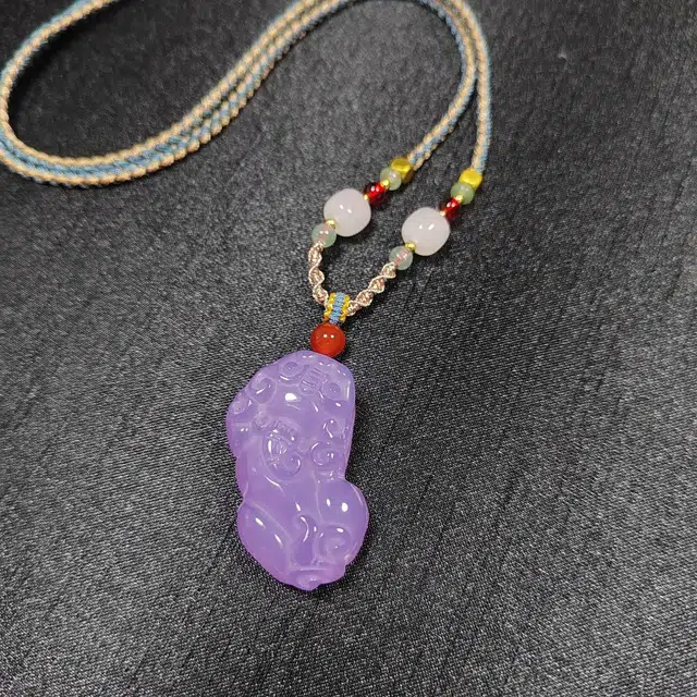 识恩 高冰帝王紫芋泥波波粉紫貔貅吊坠 新中式复古民族风轻奢小众高级感 玉髓 玉石项链 男女同款情侣款