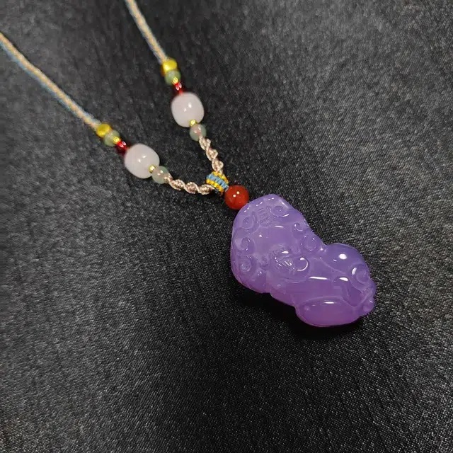 识恩 高冰帝王紫芋泥波波粉紫貔貅吊坠 新中式复古民族风轻奢小众高级感 玉髓 玉石项链 男女同款情侣款