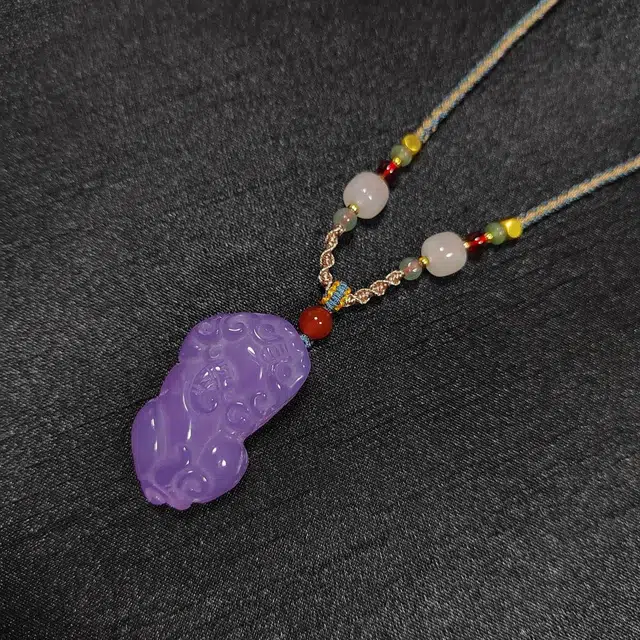识恩 高冰帝王紫芋泥波波粉紫貔貅吊坠 新中式复古民族风轻奢小众高级感 玉髓 玉石项链 男女同款情侣款