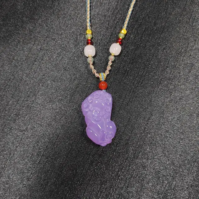 识恩 高冰帝王紫芋泥波波粉紫貔貅吊坠 新中式复古民族风轻奢小众高级感 玉髓 玉石项链 男女同款情侣款