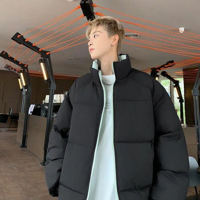 玉儿恋 纯色休闲宽松插肩百搭立领保暖加厚棉服 男女同款
