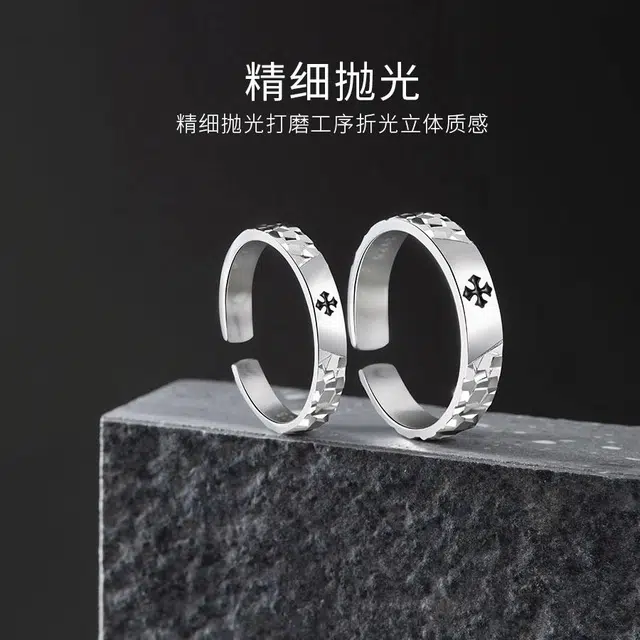 【S925银免费刻字】 金师傅 永恒之心对戒 甜蜜饰爱浪漫时尚素圈纹理气质简约百搭 小众轻奢设计高级  开口可调节戒指 男女同款情侣款
