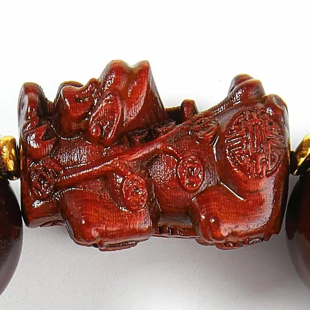 鶄鲤 高密檀香雕刻貔貅红木中式单圈高油佛珠文玩禅意手饰品 紫檀属 手串 男女同款情侣款
