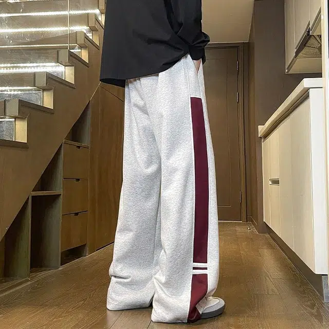 绘承 美式复古简约基础款抽绳拼接撞色户外高街宽松百搭直筒痞帅垂感拖地休闲裤 男女同款