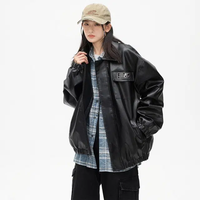 Bingfei Vintage PU Leather Jacket